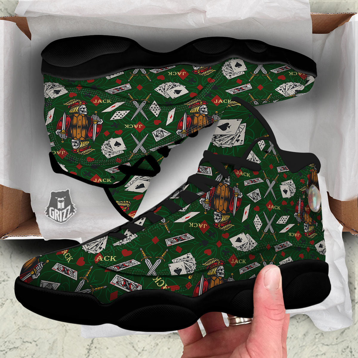 Playing Card Suits Poker Print Pattern Black Basketball Shoes-grizzshop