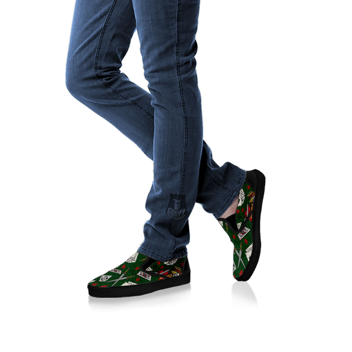 Playing Card Suits Poker Print Pattern Black Slip On Shoes-grizzshop
