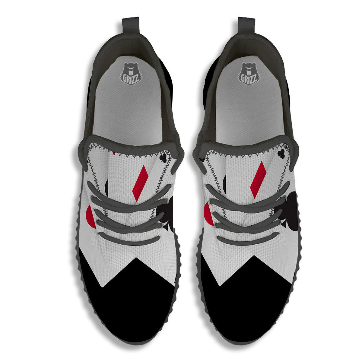 Playing Card Suits White And Black Print Black Walking Shoes-grizzshop