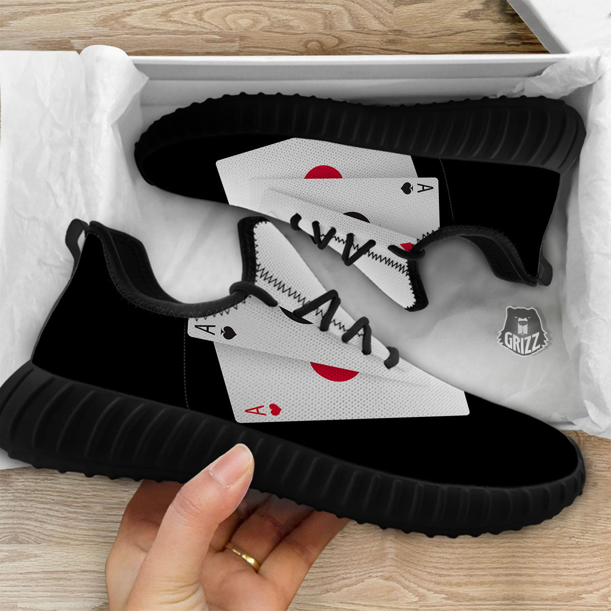 Playing Card Suits White And Black Print Black Walking Shoes-grizzshop