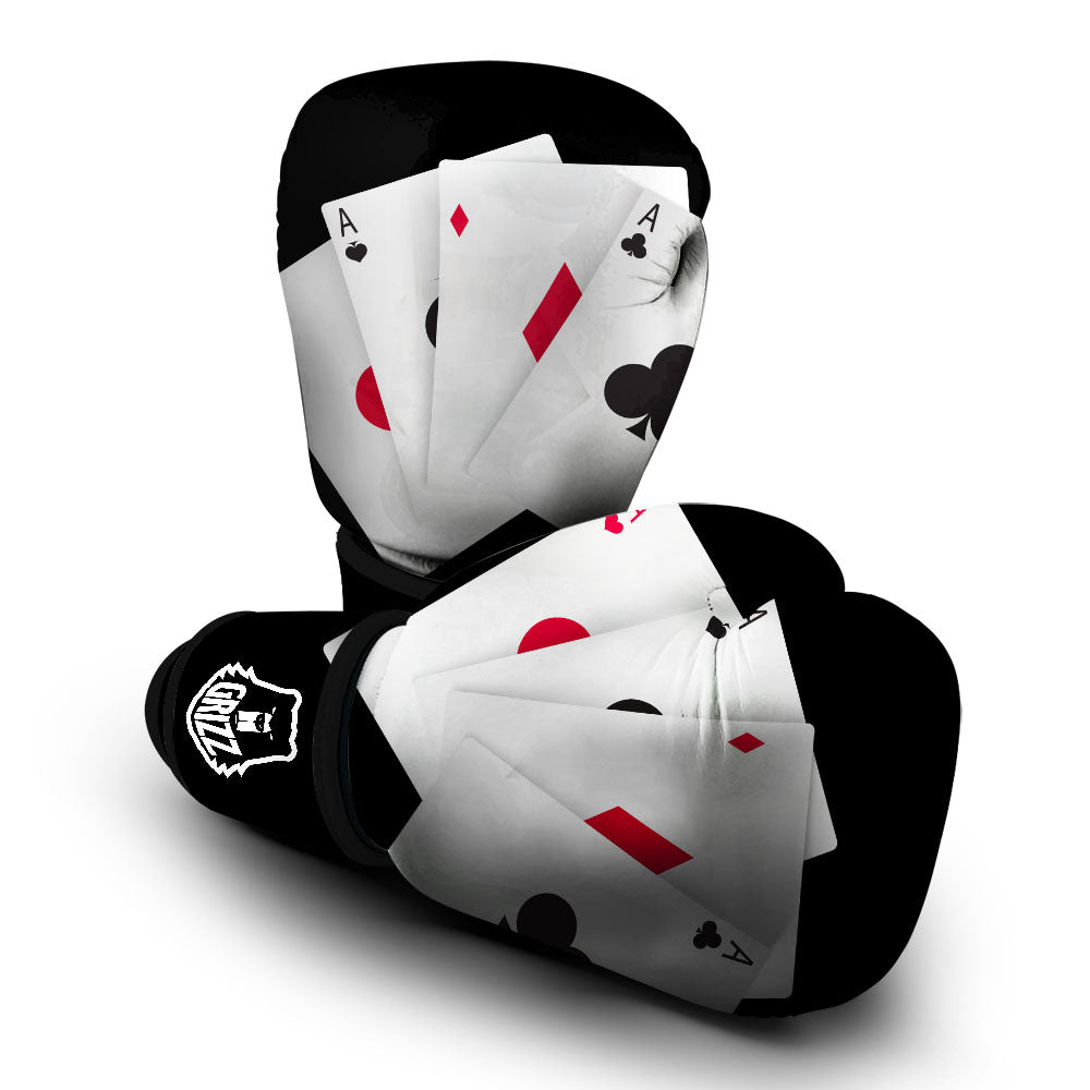Playing Card Suits White And Black Print Boxing Gloves-grizzshop