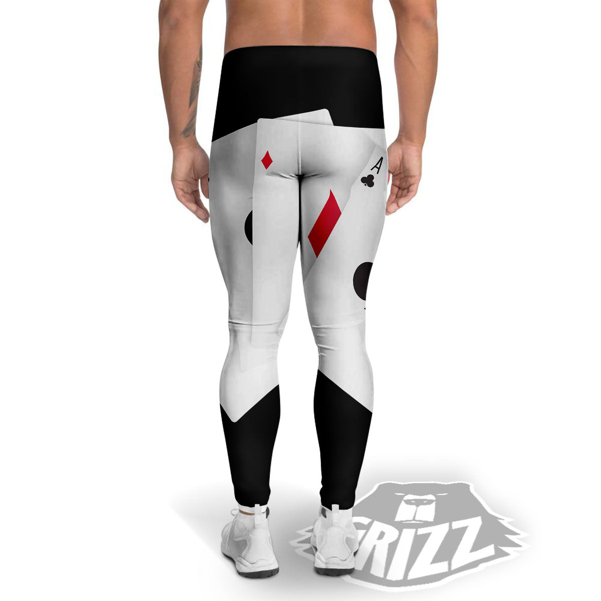 Playing Card Suits White And Black Print Men's Leggings-grizzshop