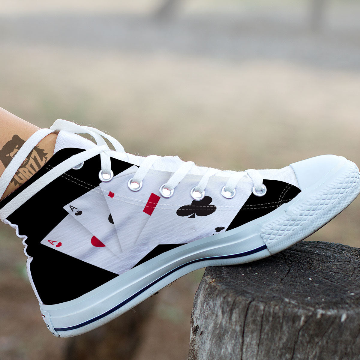 Playing Card Suits White And Black Print White High Top Shoes-grizzshop