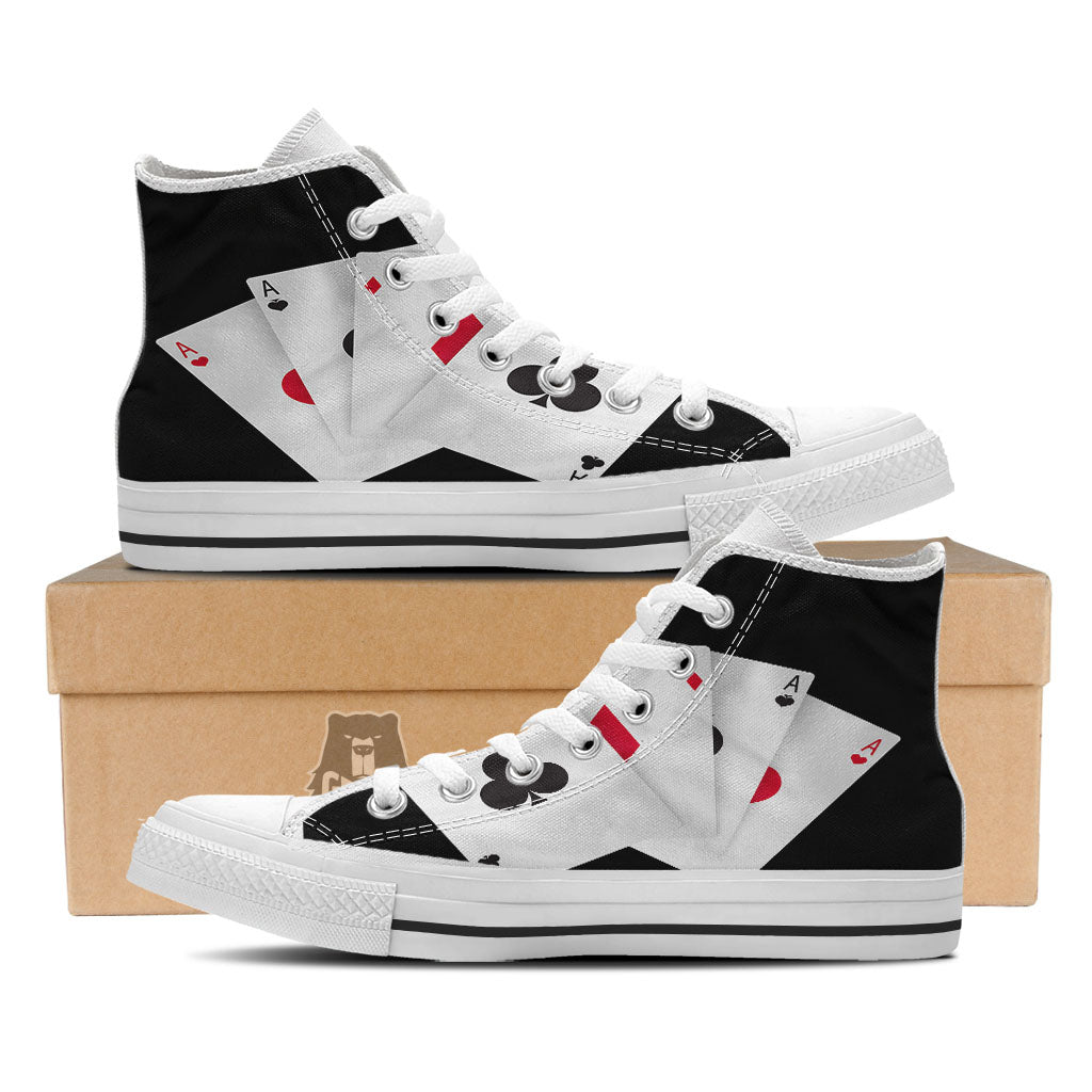 Playing Card Suits White And Black Print White High Top Shoes-grizzshop