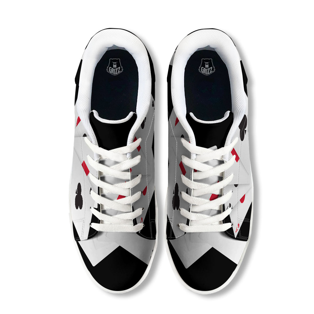 Playing Card Suits White And Black Print White Low Top Sneakers-grizzshop