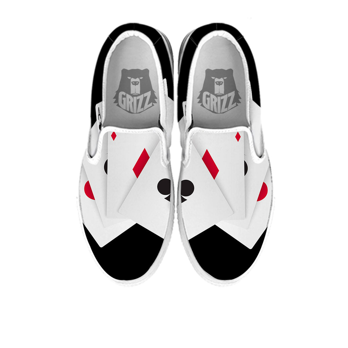 Playing Card Suits White And Black Print White Slip On Shoes-grizzshop