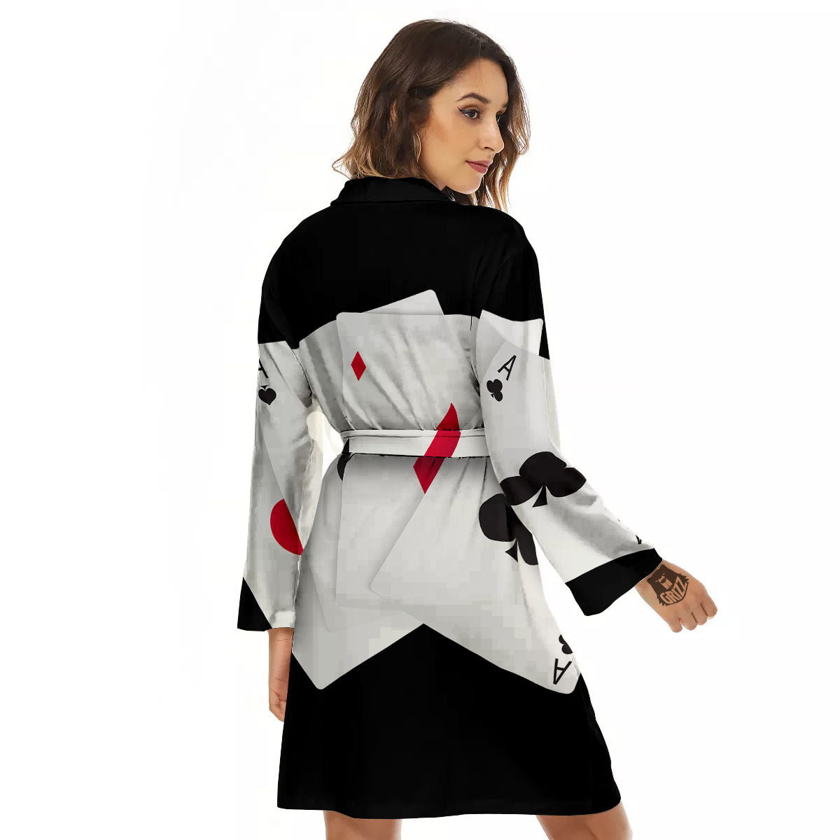 Playing Card Suits White And Black Print Women's Robe-grizzshop