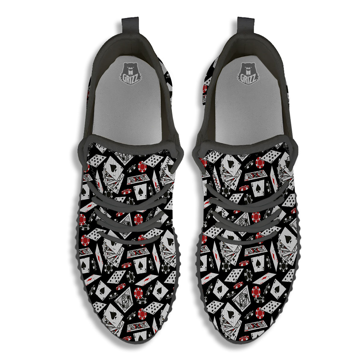 Playing Cards Ace Print Pattern Black Walking Shoes-grizzshop