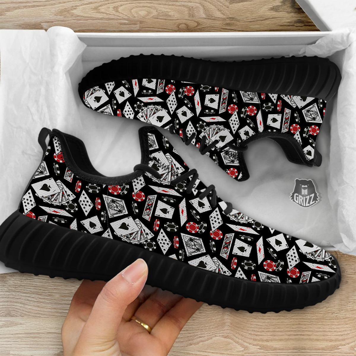 Playing Cards Ace Print Pattern Black Walking Shoes-grizzshop