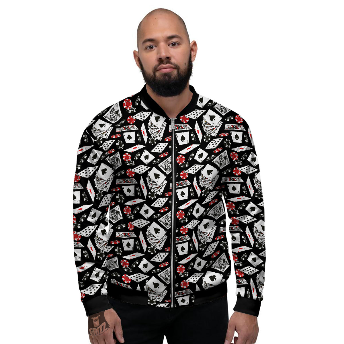 Playing Cards Ace Print Pattern Men's Bomber Jacket-grizzshop