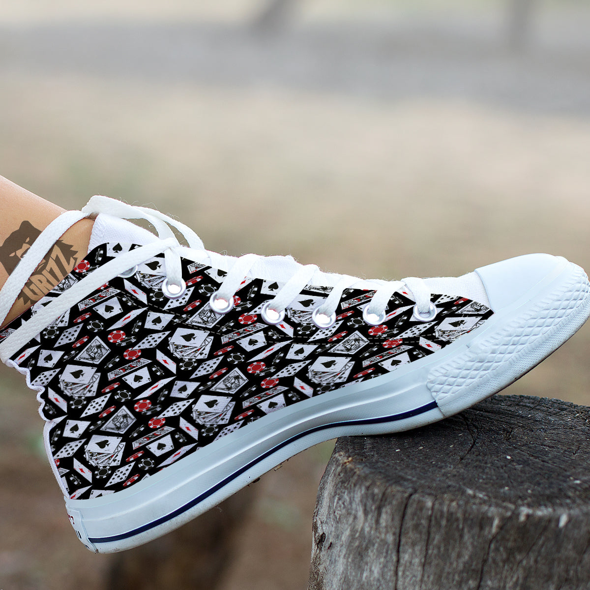 Playing Cards Ace Print Pattern White High Top Shoes-grizzshop