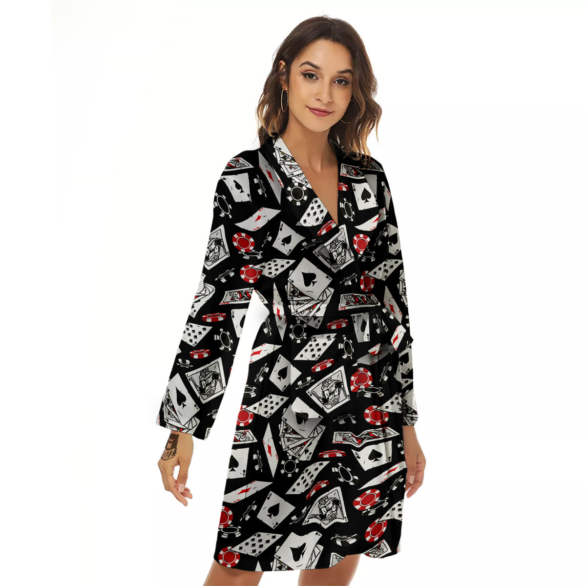 Playing Cards Ace Print Pattern Women's Robe-grizzshop