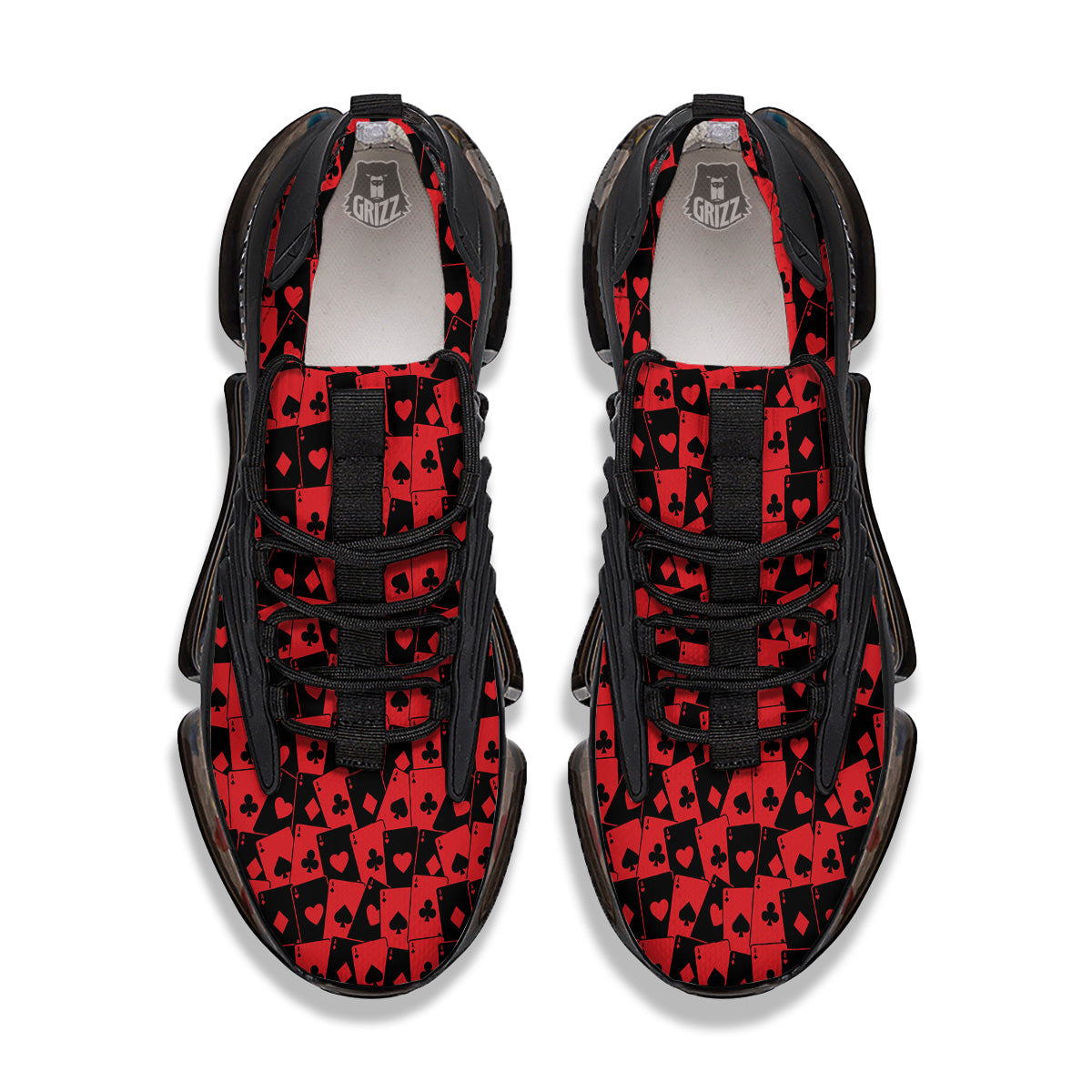 Playing Cards Black Red Print Pattern Black Gym Shoes-grizzshop