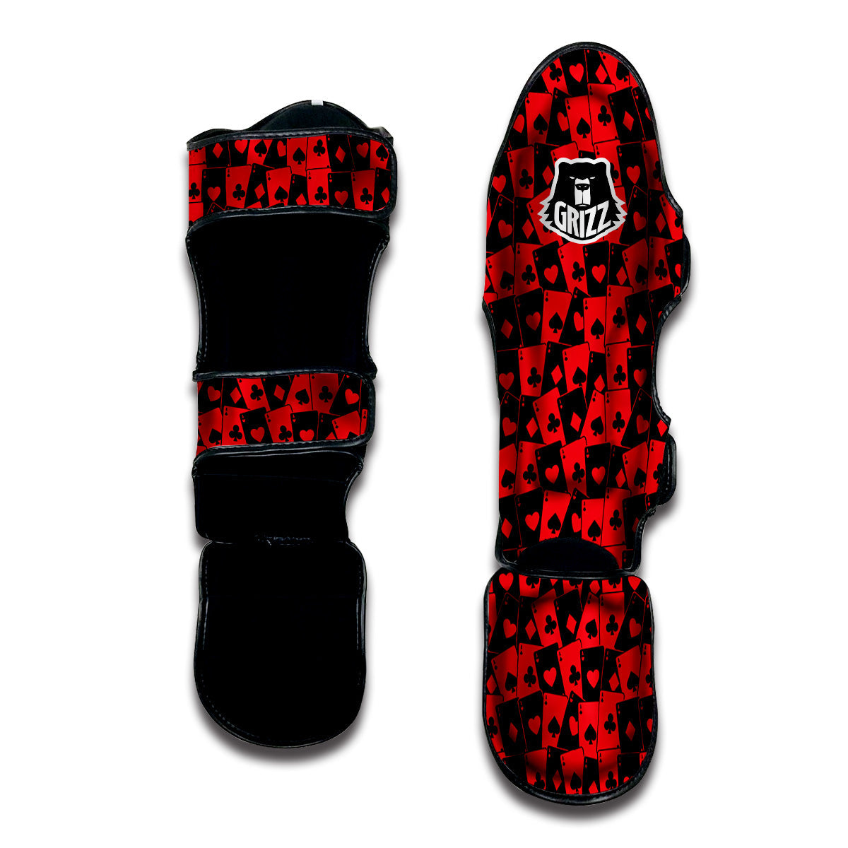 Playing Cards Black Red Print Pattern Muay Thai Shin Guards-grizzshop