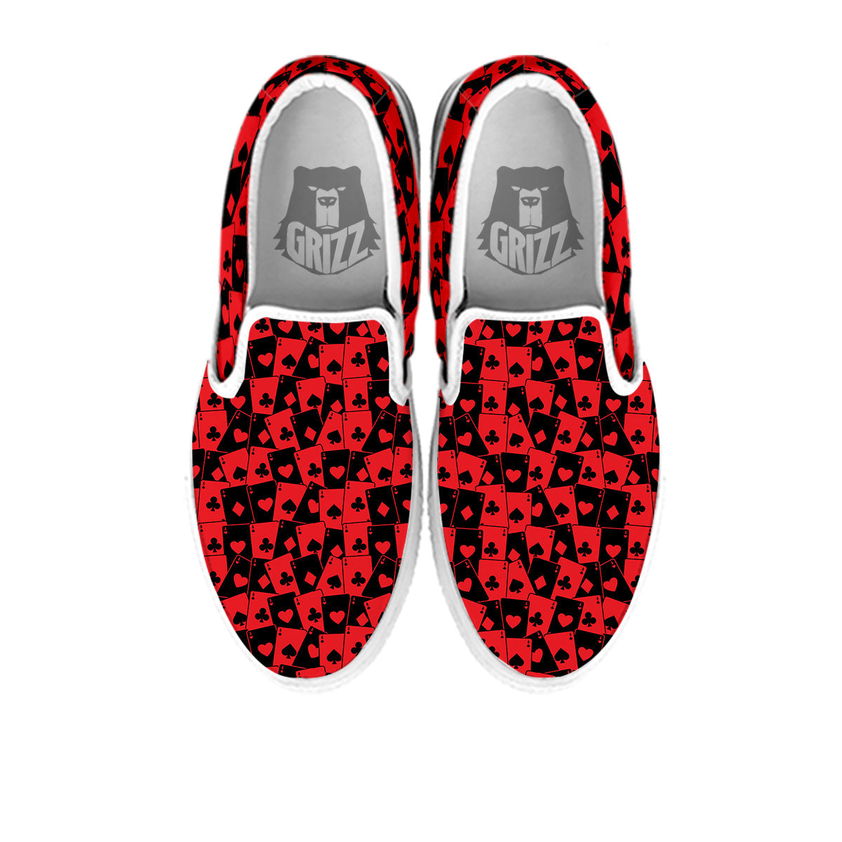 Playing Cards Black Red Print Pattern White Slip On Shoes-grizzshop