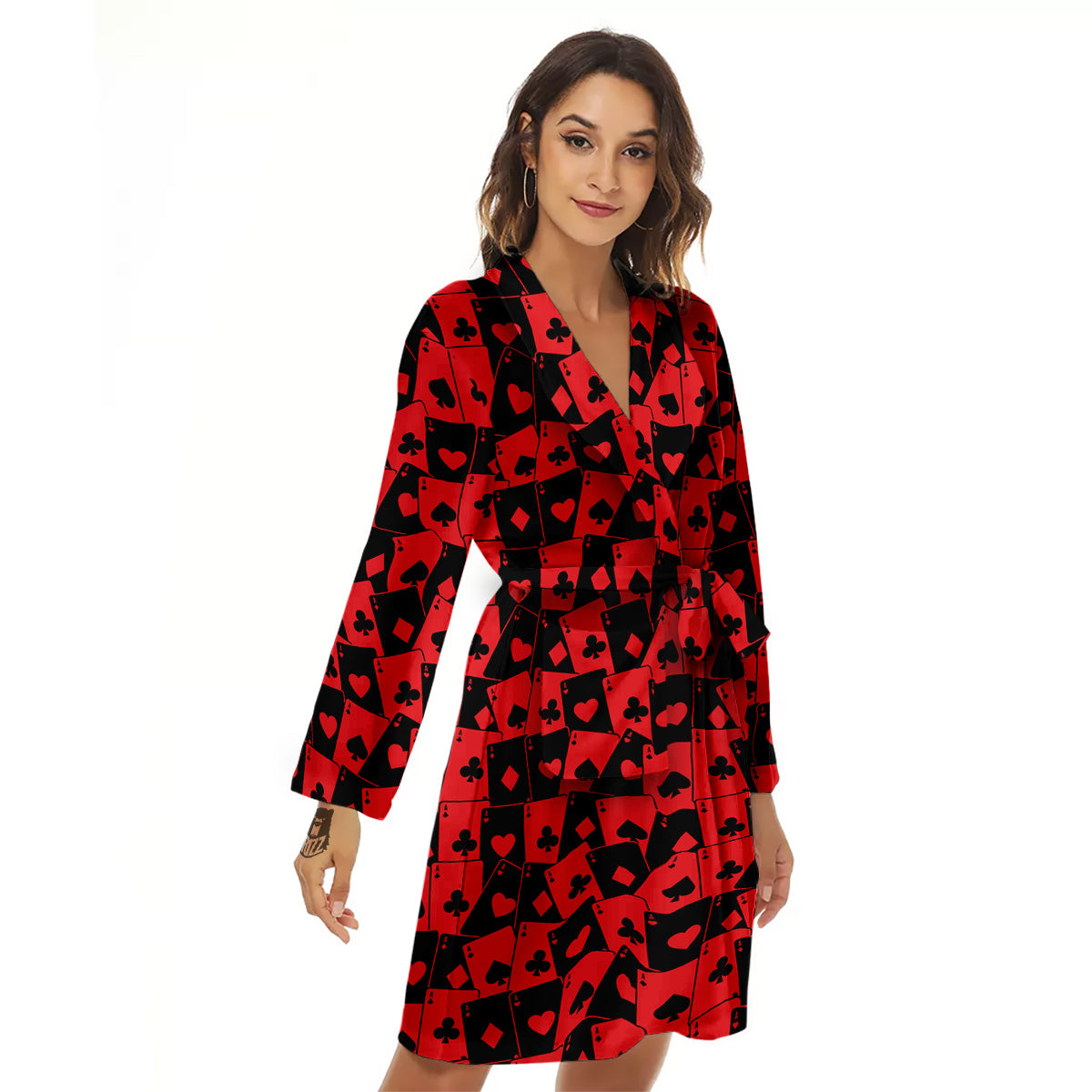 Playing Cards Black Red Print Pattern Women's Robe-grizzshop