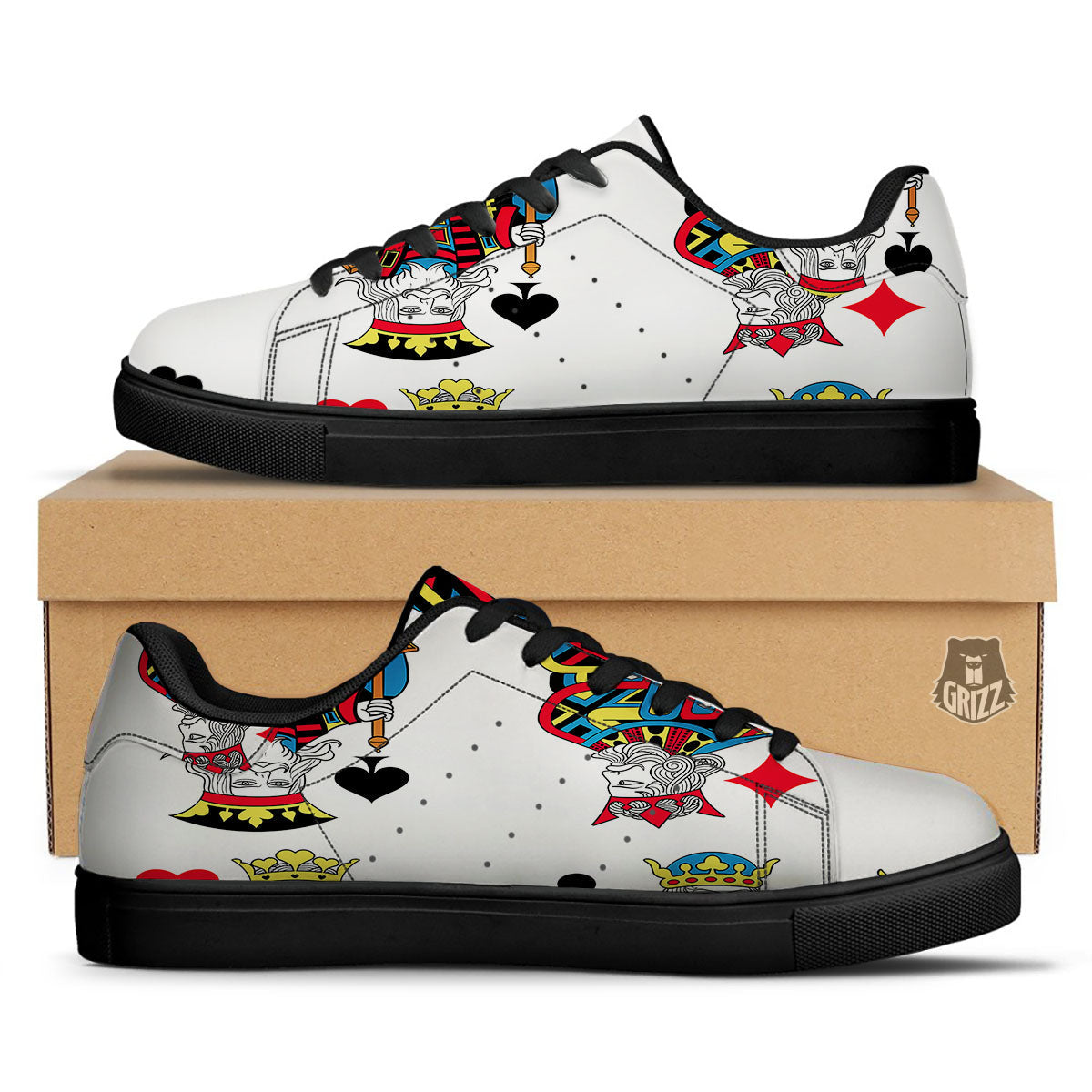 Playing Cards Four Kings Print Black Low Top Sneakers-grizzshop