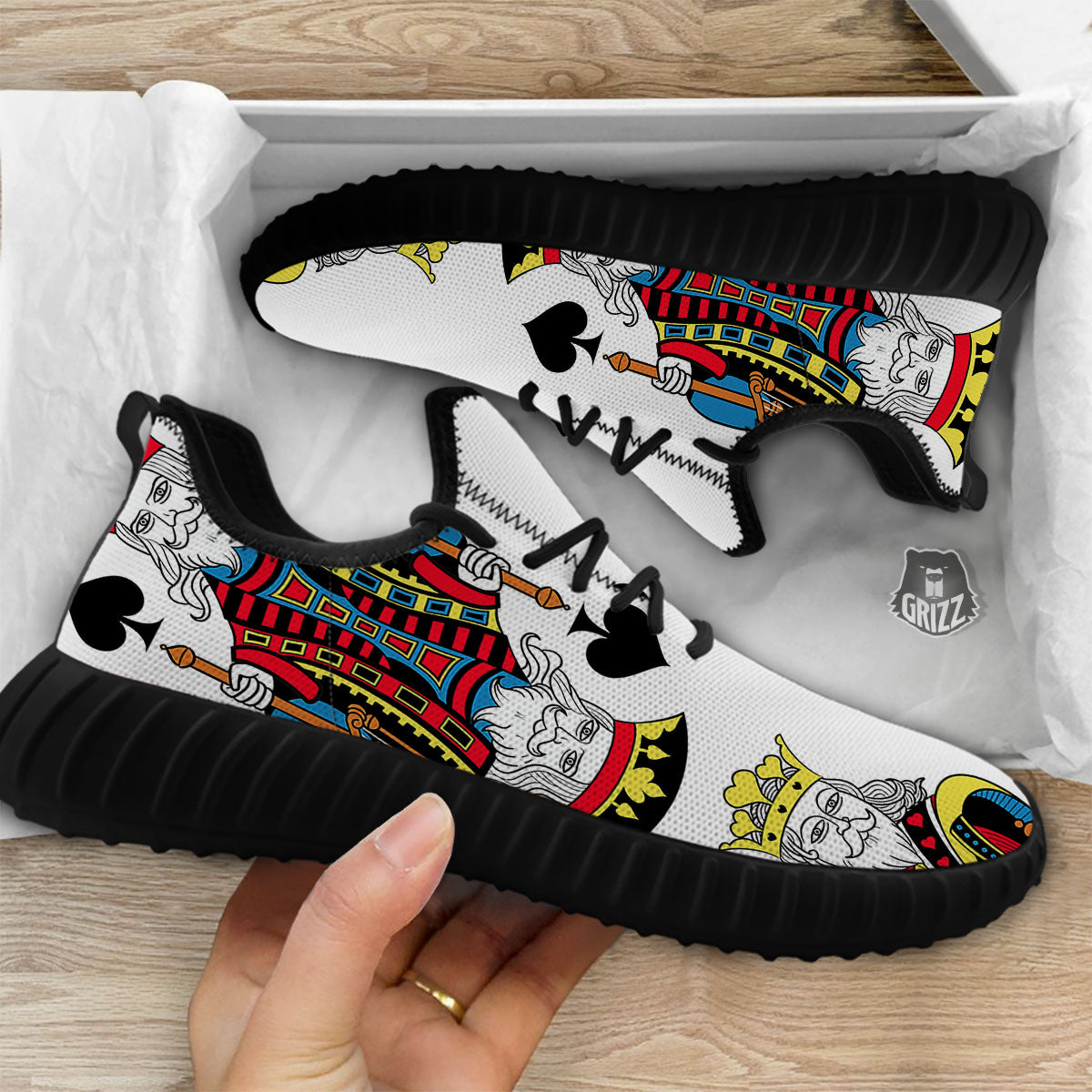 Playing Cards Four Kings Print Black Walking Shoes-grizzshop
