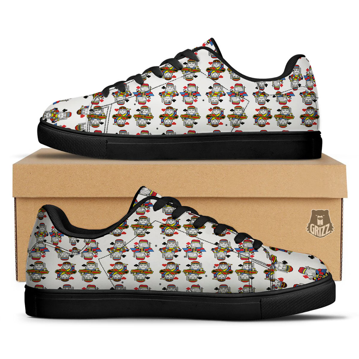 Playing Cards Four Kings Print Pattern Black Low Top Sneakers-grizzshop