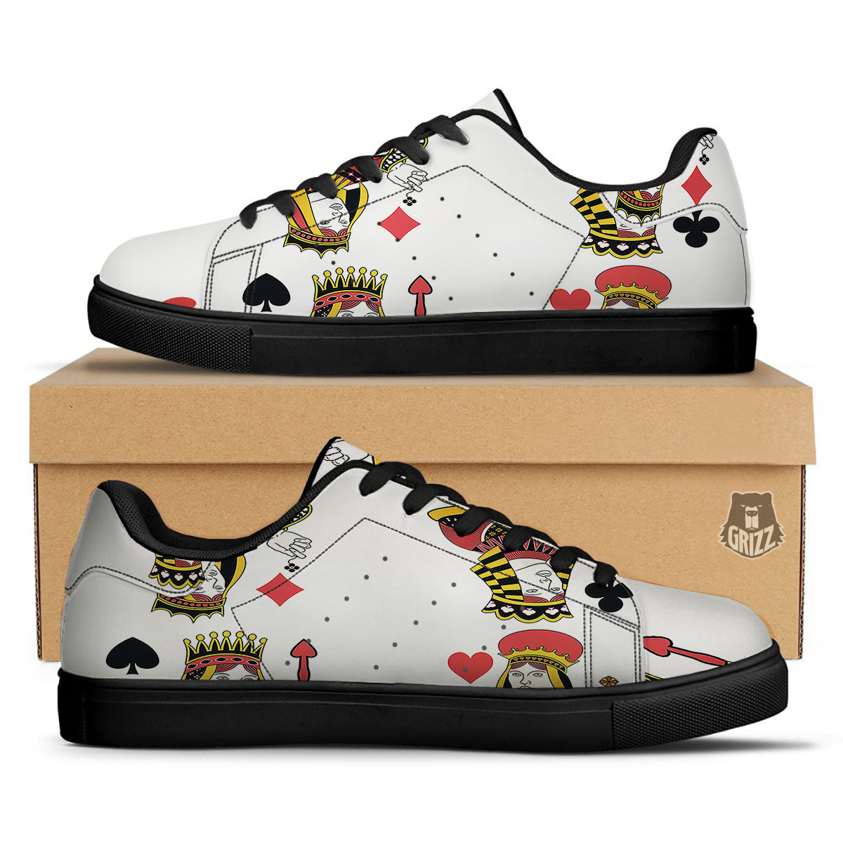 Playing Cards Four Queens Print Black Low Top Sneakers-grizzshop