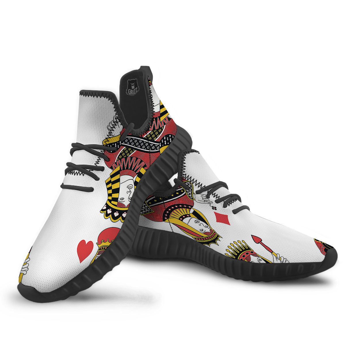 Playing Cards Four Queens Print Black Walking Shoes-grizzshop