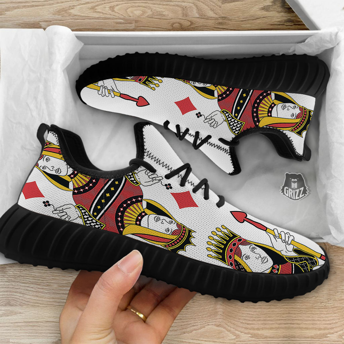 Playing Cards Four Queens Print Black Walking Shoes-grizzshop