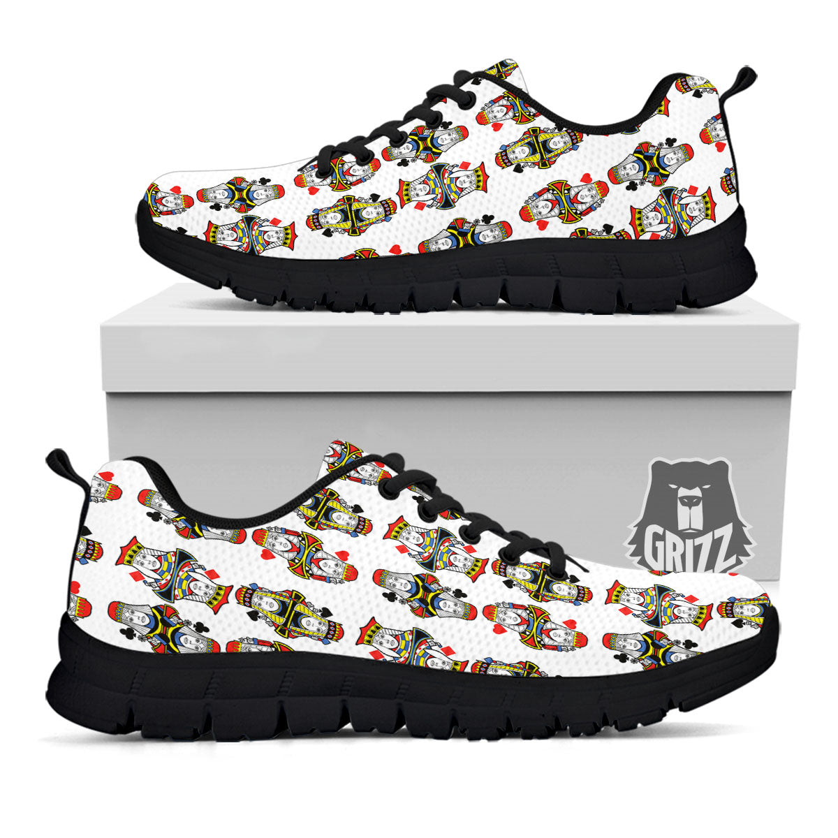Playing Cards Four Queens Print Pattern Black Sneaker-grizzshop