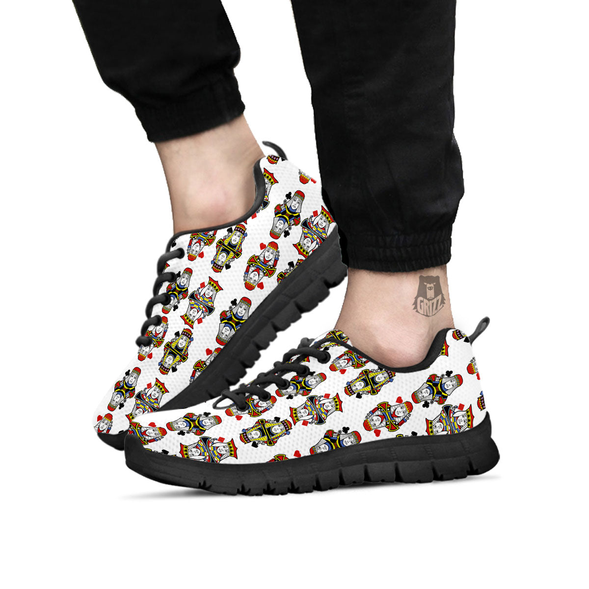 Playing Cards Four Queens Print Pattern Black Sneaker-grizzshop