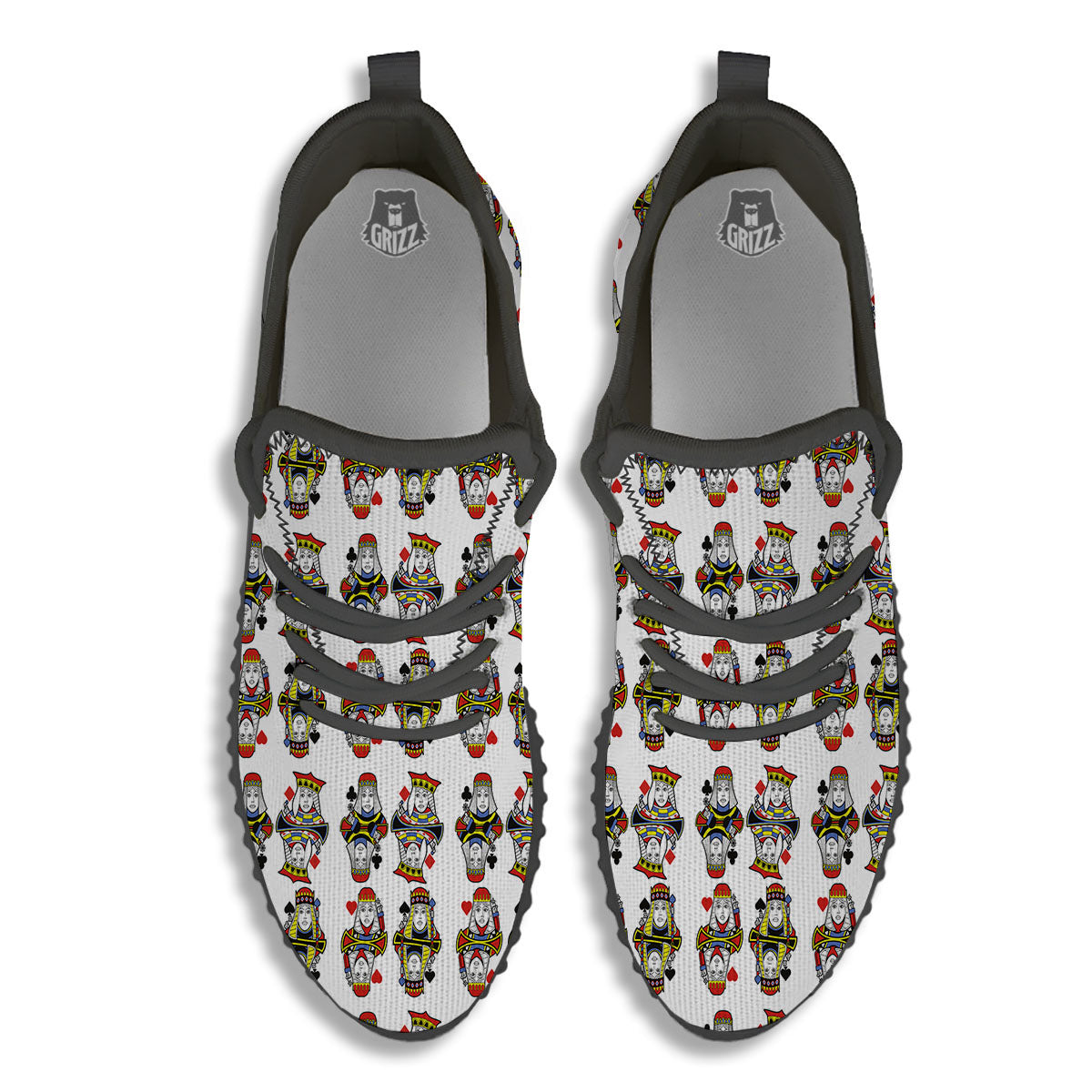 Playing Cards Four Queens Print Pattern Black Walking Shoes-grizzshop