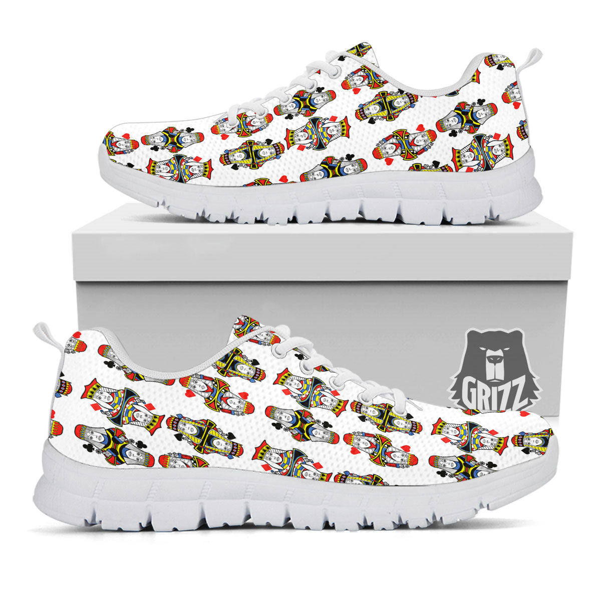 Playing Cards Four Queens Print Pattern White Sneaker-grizzshop