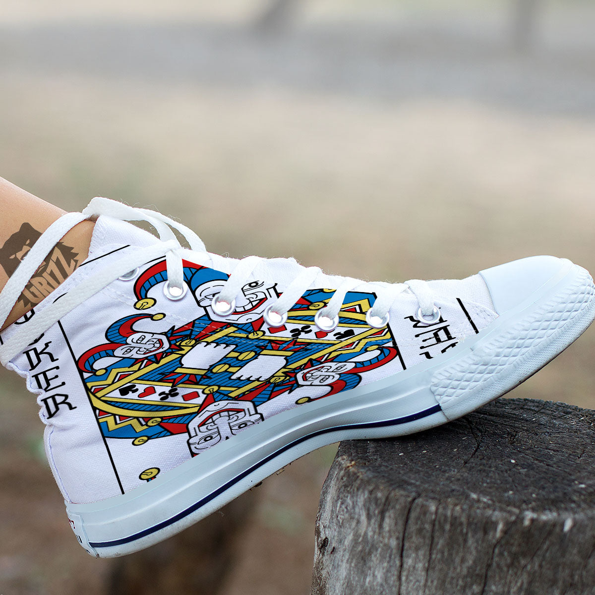 Playing Cards Joker Print White High Top Shoes-grizzshop