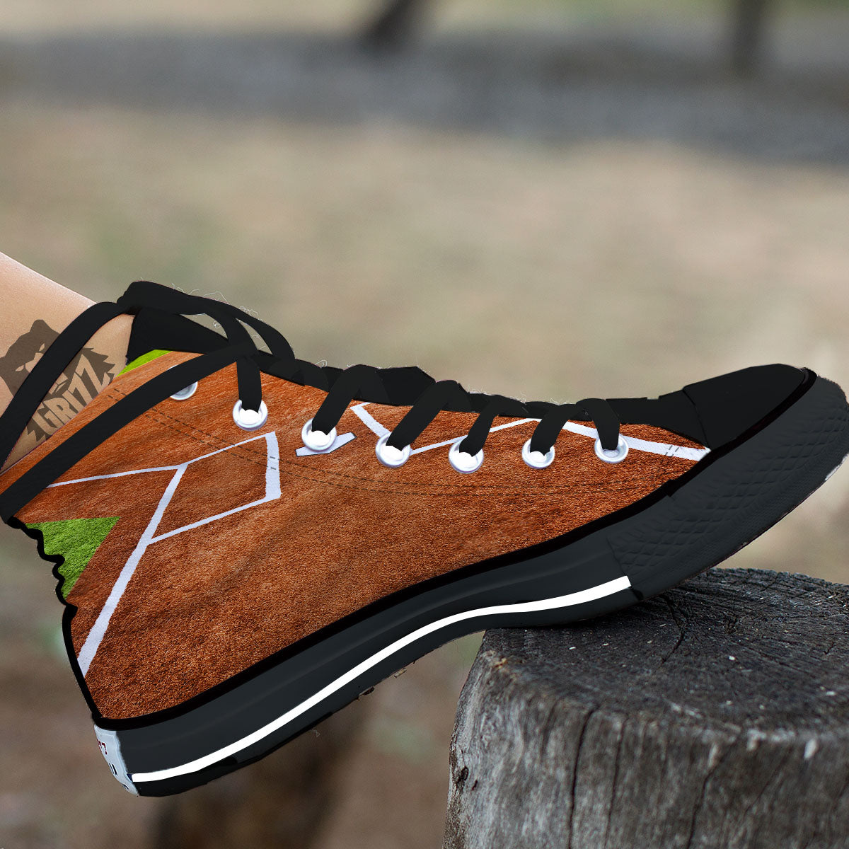 Playing Field Softball Print Black High Top Shoes-grizzshop