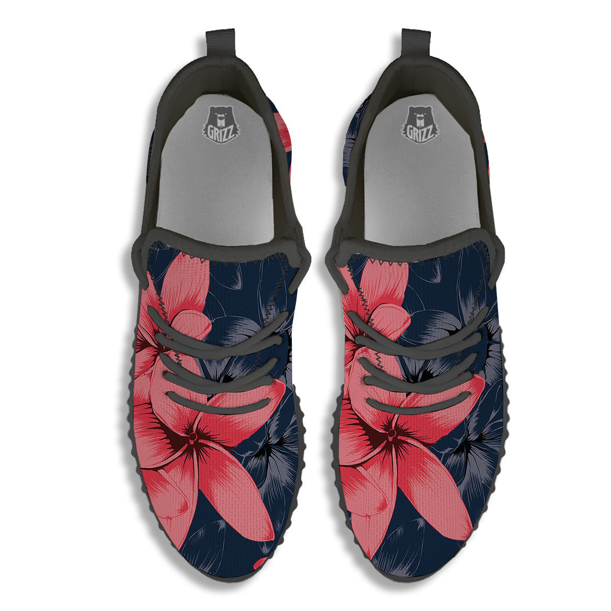 Plumeria Flower Pink Print Black Walking Shoes-grizzshop