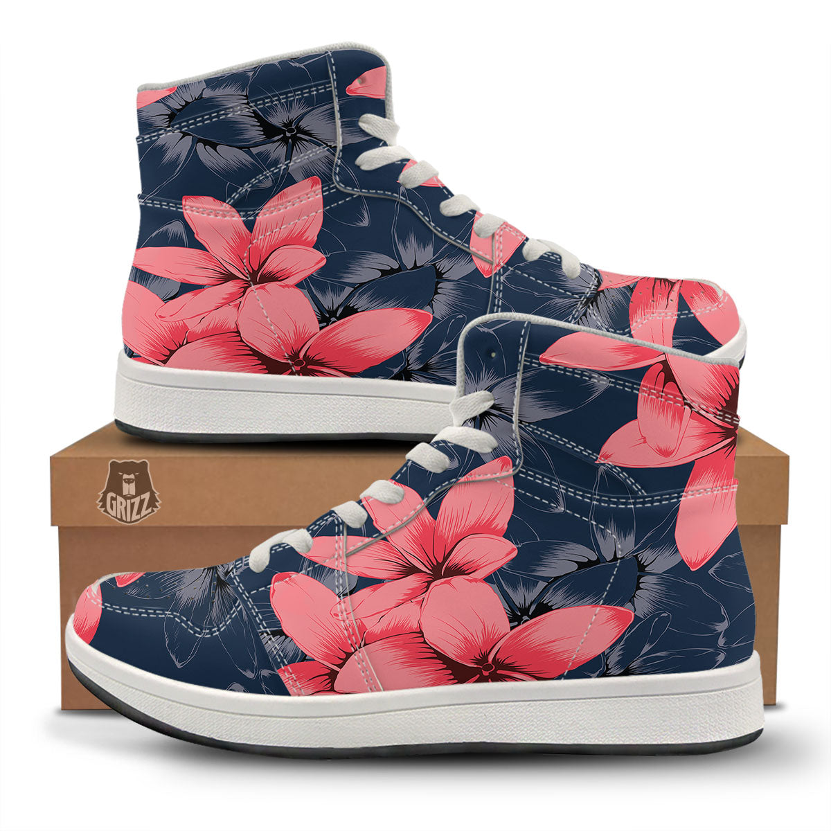 Plumeria Flower Pink Print High Top Sneakers-grizzshop