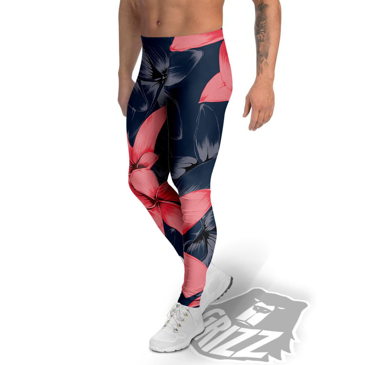 Plumeria Flower Pink Print Men's Leggings-grizzshop