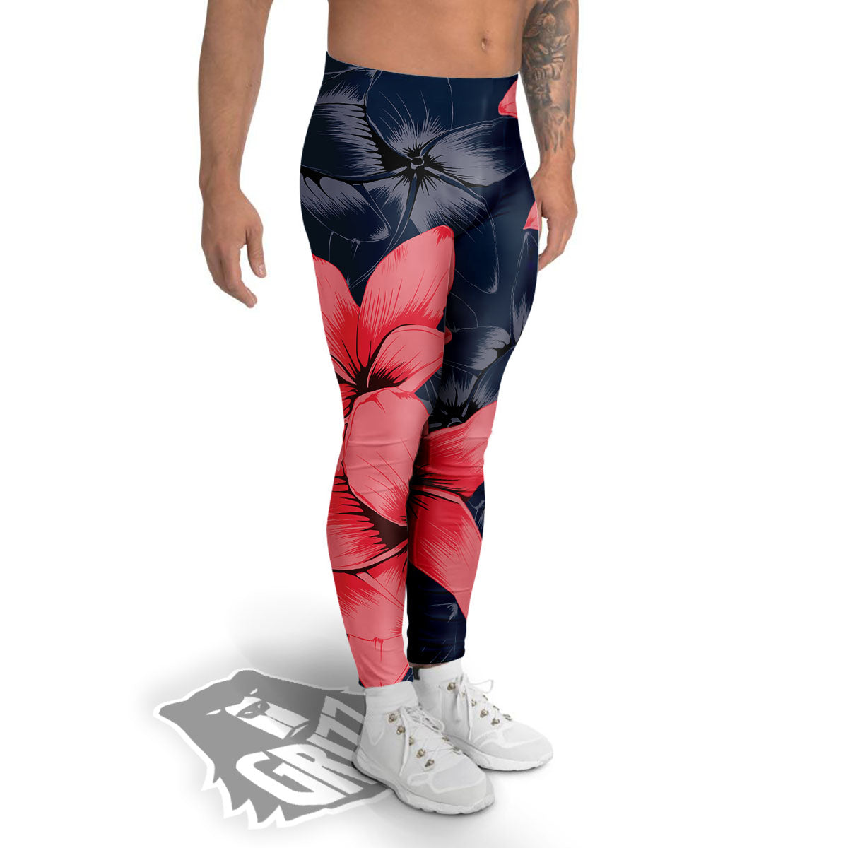 Plumeria Flower Pink Print Men's Leggings-grizzshop