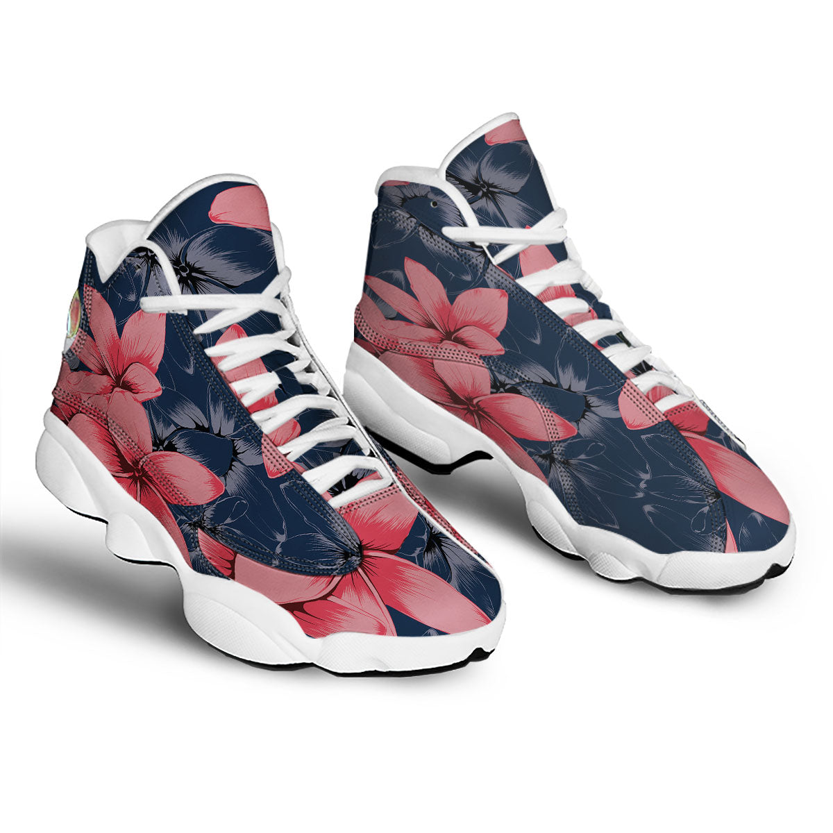 Plumeria Flower Pink Print White Basketball Shoes-grizzshop