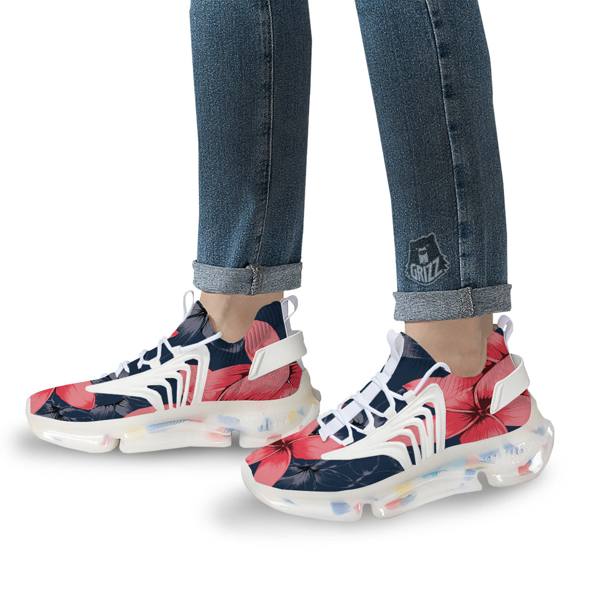 Plumeria Flower Pink Print White Gym Shoes-grizzshop