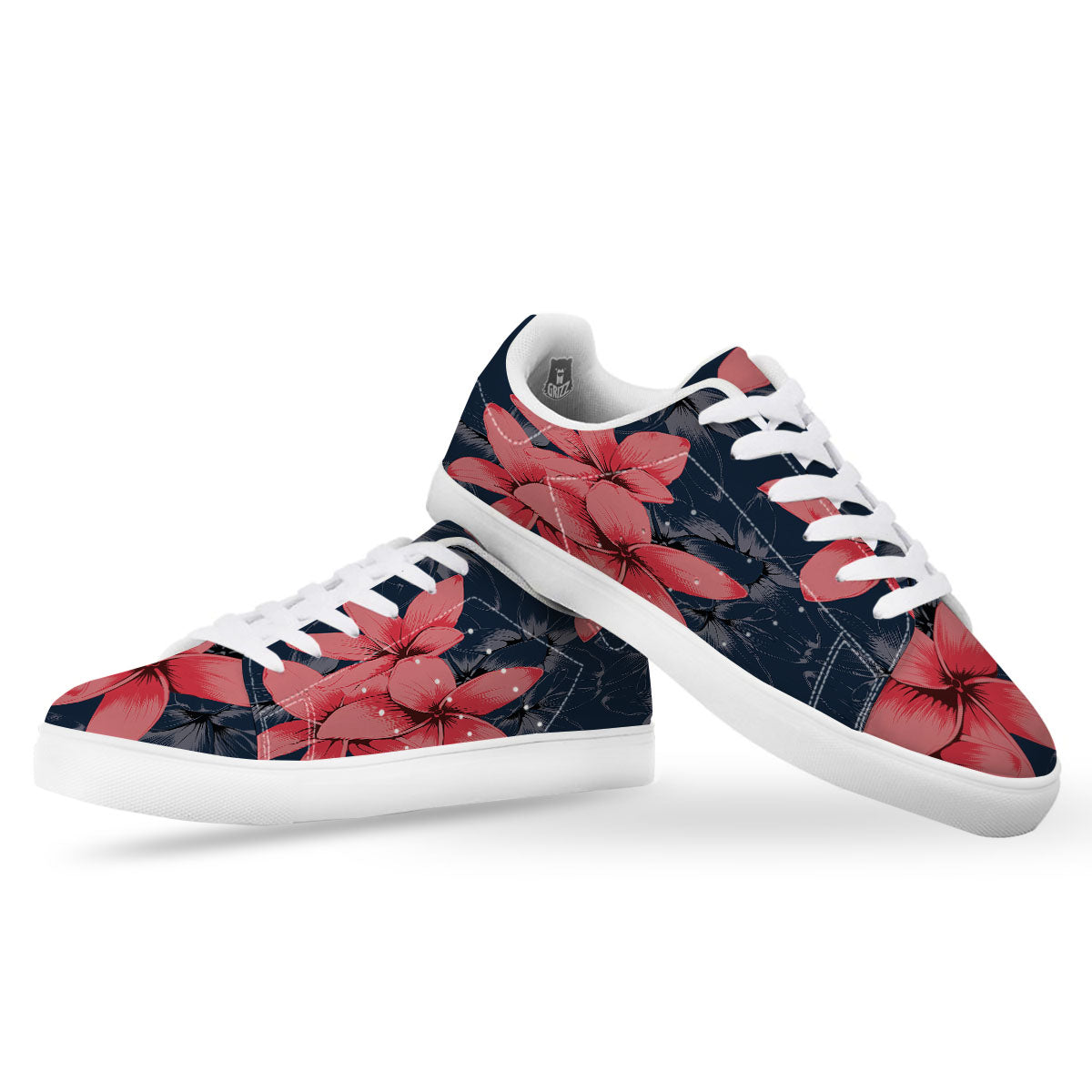 Plumeria Flower Pink Print White Low Top Sneakers-grizzshop