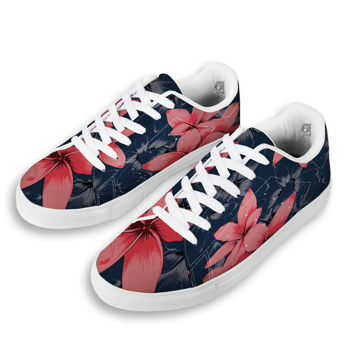 Plumeria Flower Pink Print White Low Top Sneakers-grizzshop