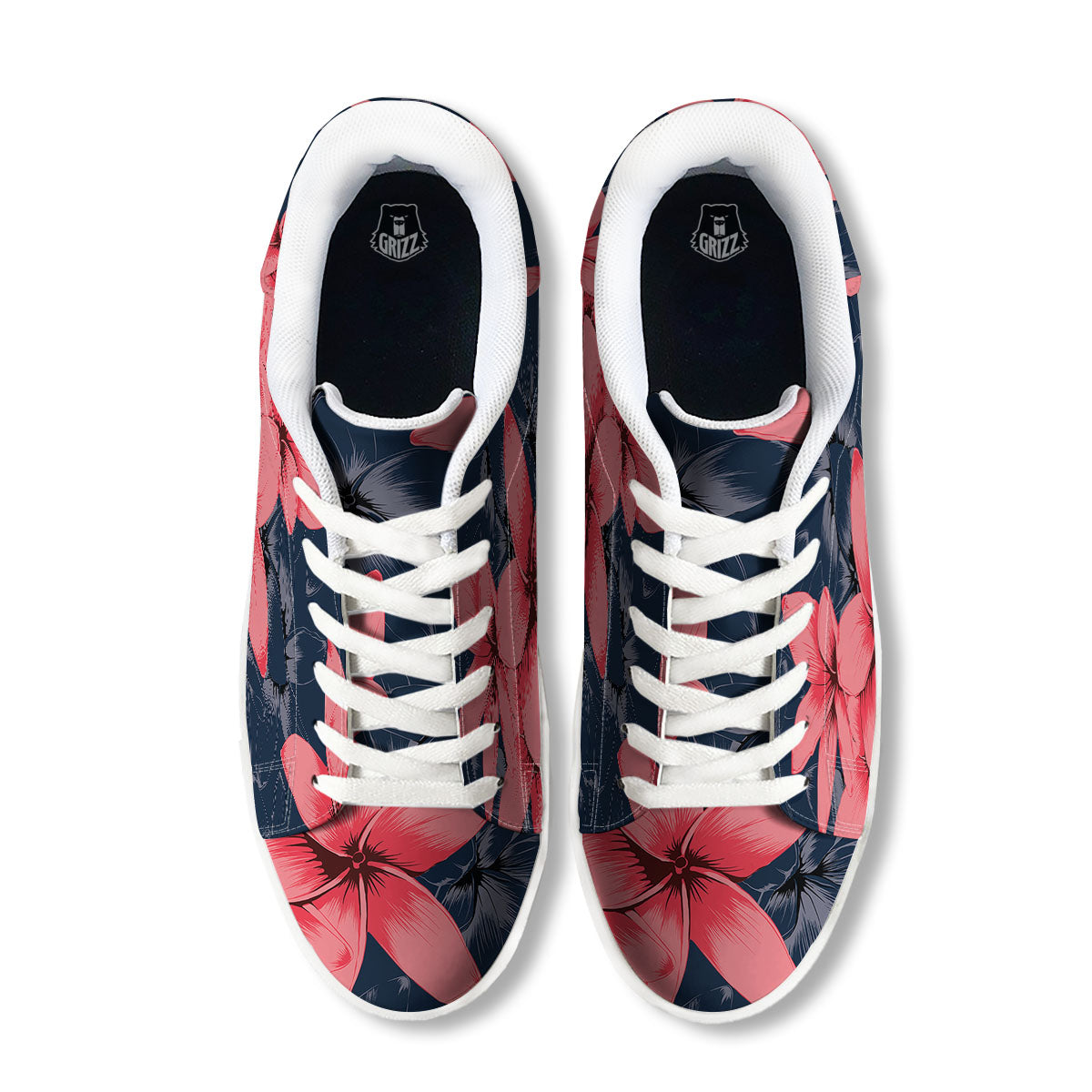 Plumeria Flower Pink Print White Low Top Sneakers-grizzshop