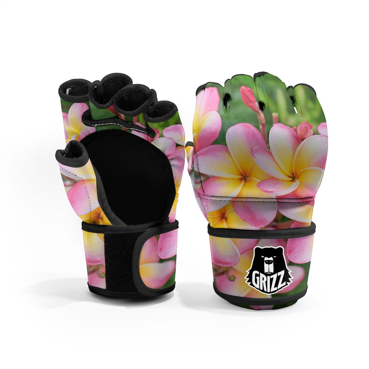 Plumeria Flower Yellow And Pink Print MMA Gloves-grizzshop