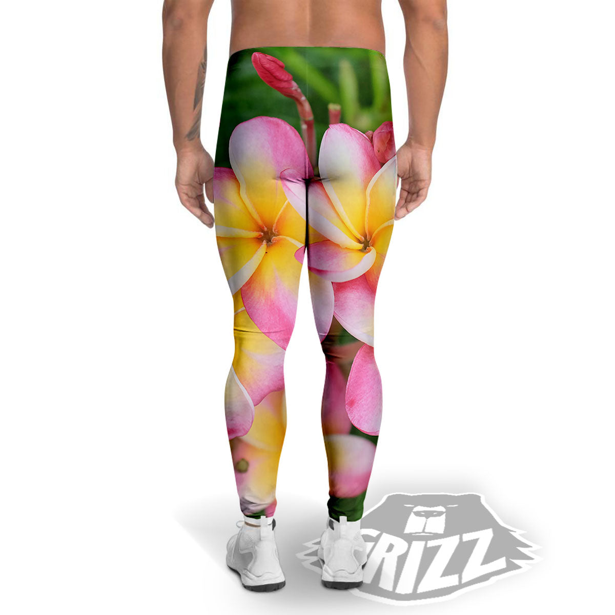 Plumeria Flower Yellow And Pink Print Men's Leggings-grizzshop