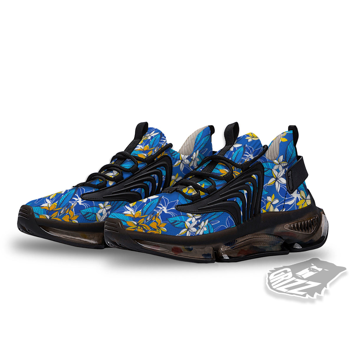 Plumeria Flower Yellow And White Blue Print Pattern Black Gym Shoes-grizzshop