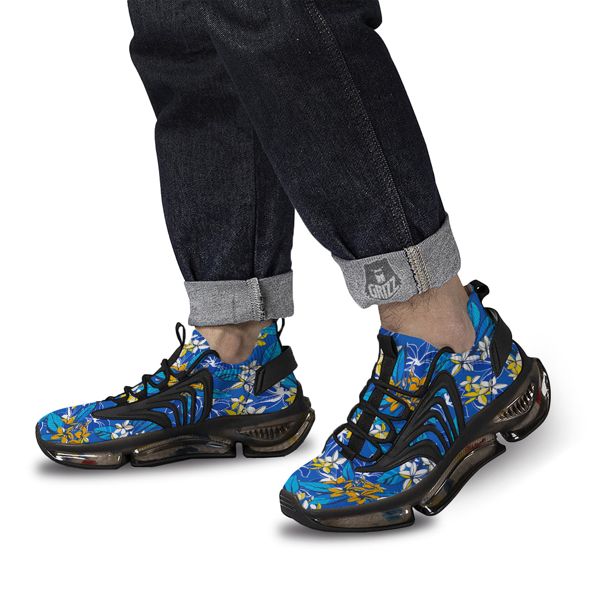 Plumeria Flower Yellow And White Blue Print Pattern Black Gym Shoes-grizzshop