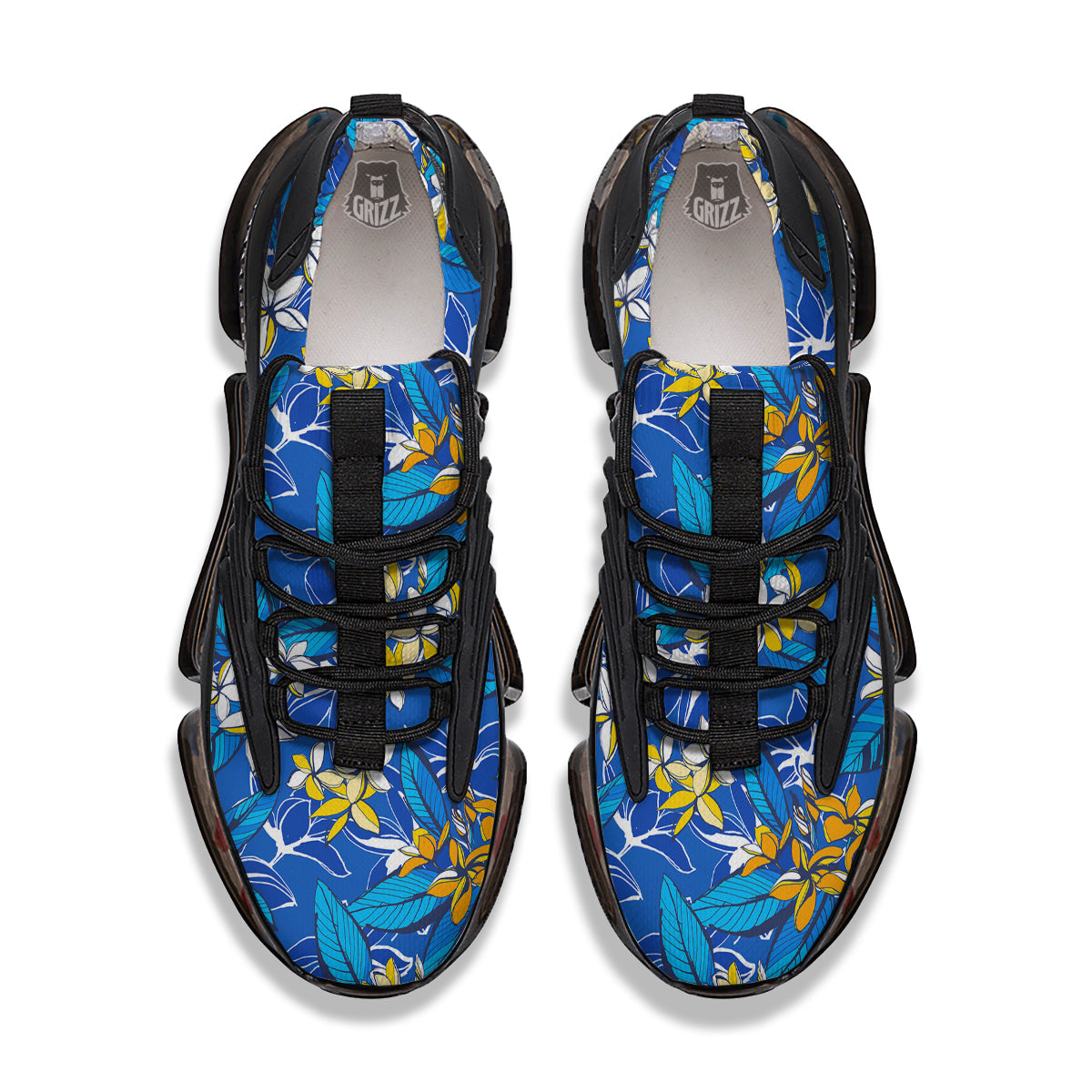 Plumeria Flower Yellow And White Blue Print Pattern Black Gym Shoes-grizzshop