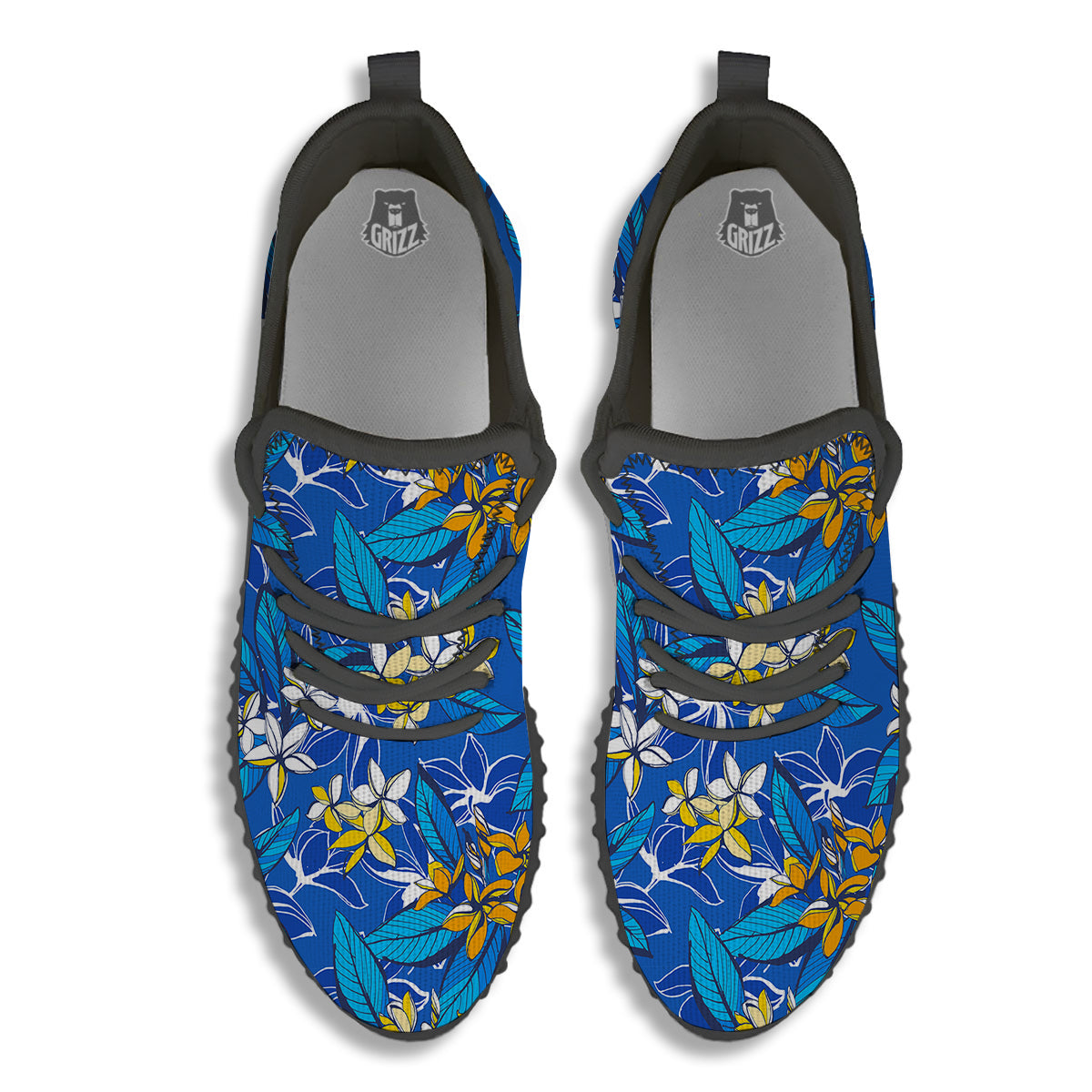 Plumeria Flower Yellow And White Blue Print Pattern Black Walking Shoes-grizzshop