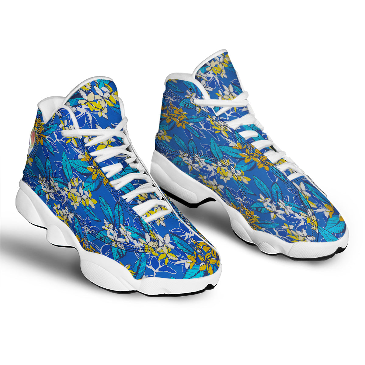Plumeria Flower Yellow And White Blue Print Pattern White Basketball Shoes-grizzshop
