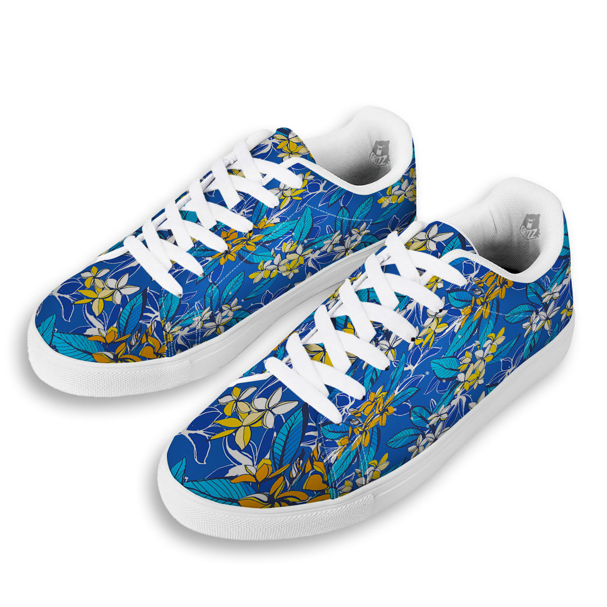 Plumeria Flower Yellow And White Blue Print Pattern White Low Top Sneakers-grizzshop