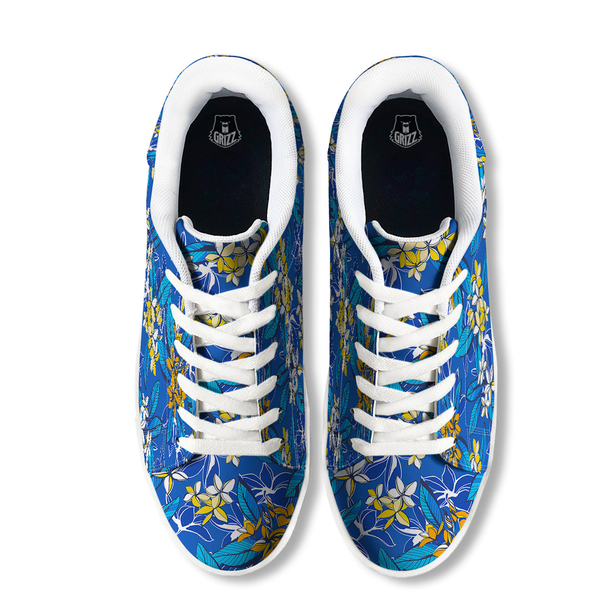 Plumeria Flower Yellow And White Blue Print Pattern White Low Top Sneakers-grizzshop